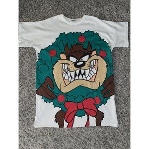 Vintage 1990s Looney Tunes Christmas T-shirt Tasmanian Devil All Over Print Taz